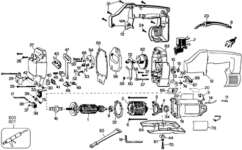 Page A Diagram and Parts List for 289-BDK Type 1 Black and Decker Reciprocating Saw